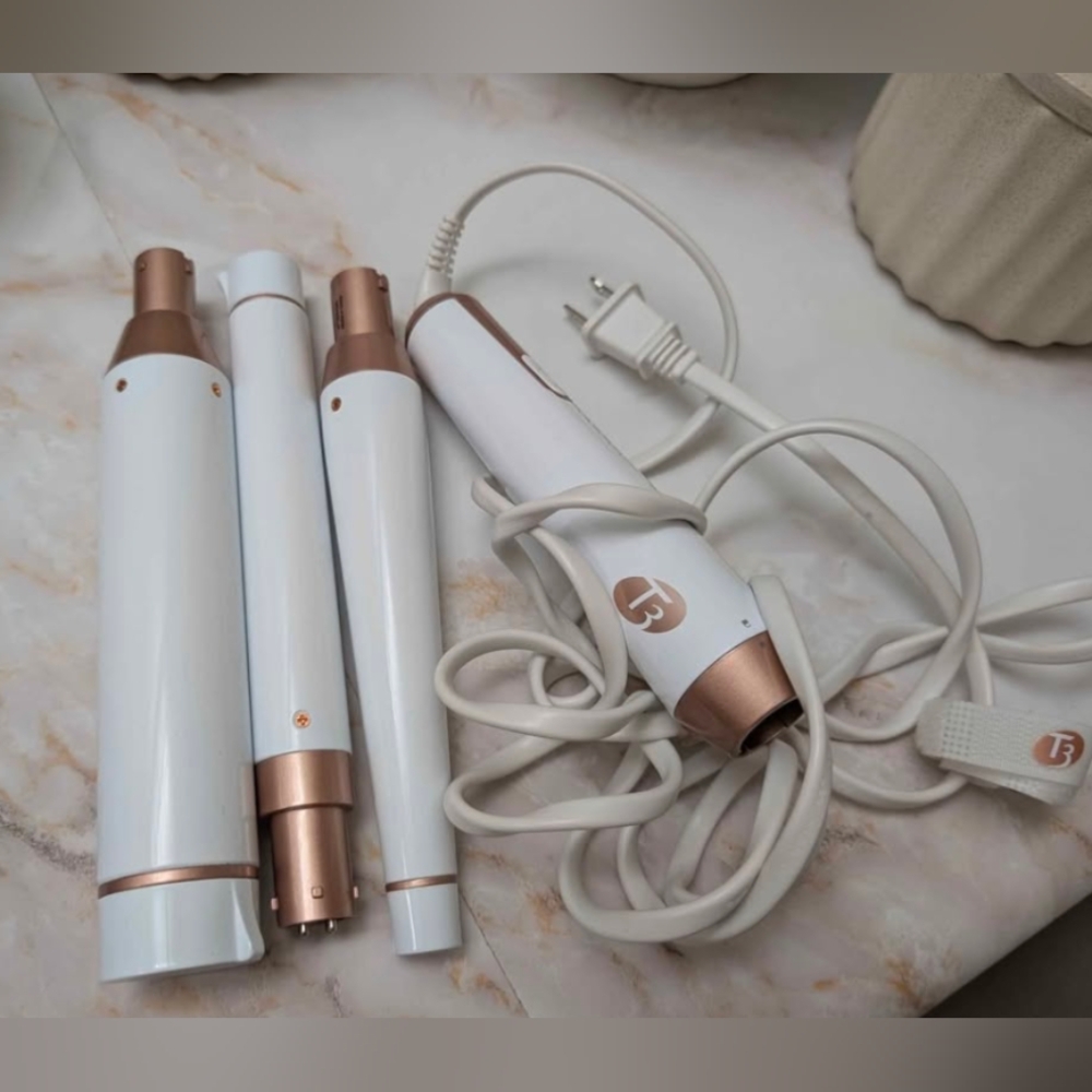 T3 White and Rose Gold Interchangeable Curling Wand Set
